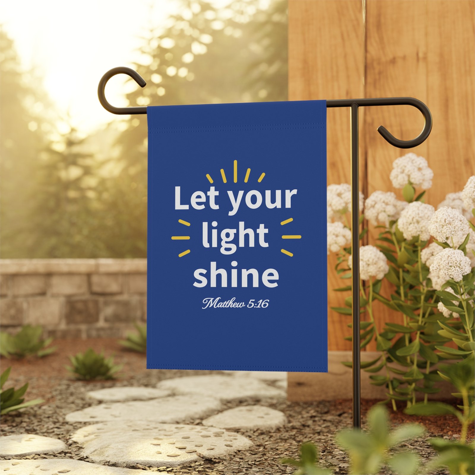 Let your light shine with Bible verse Blue garden flag - Image 4