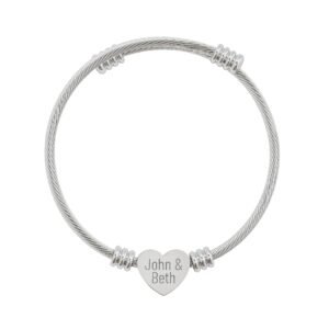 Engravable Heart Cuff Bracelet — Personalized Heart Cable Bangle (Silver or Gold)
