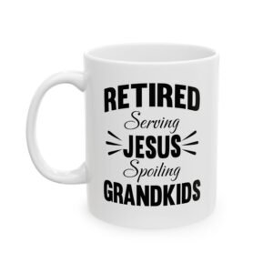 Personalized Retired calendar filled with God and Grandkids black-- Mug