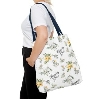 Amazing Grace Floral Tote Bag — Christian Inspirational Scripture Tote