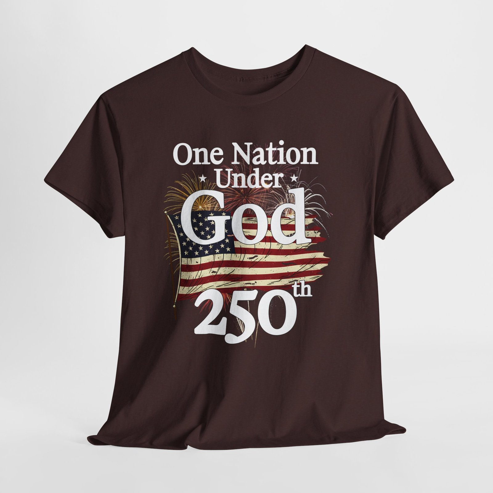Patriotic One Nation Under God 250 th. — American Flag Fireworks Tee - Image 3