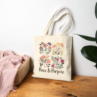 Floral "Peace & Purpose" Cotton Tote Bag