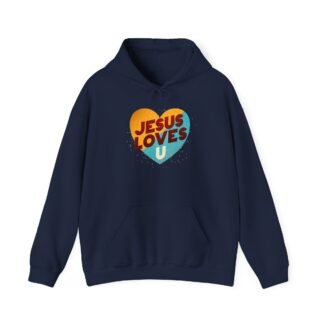 Navy hoodie with heart Jesus Loves U design