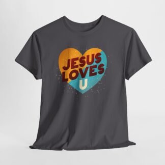 Caharcoal t-shirt with heart Jesus Loves U design